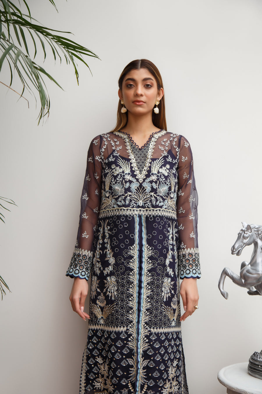 Suveez Myra Premium Embroidered Suit - D-04 Daria Indigo