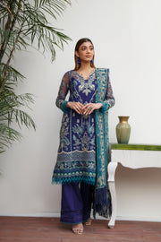 Suveez Myra Premium Embroidered Suit - D-07 Mist Dark Blue