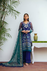 Suveez Myra Premium Embroidered Suit - D-07 Mist Dark Blue