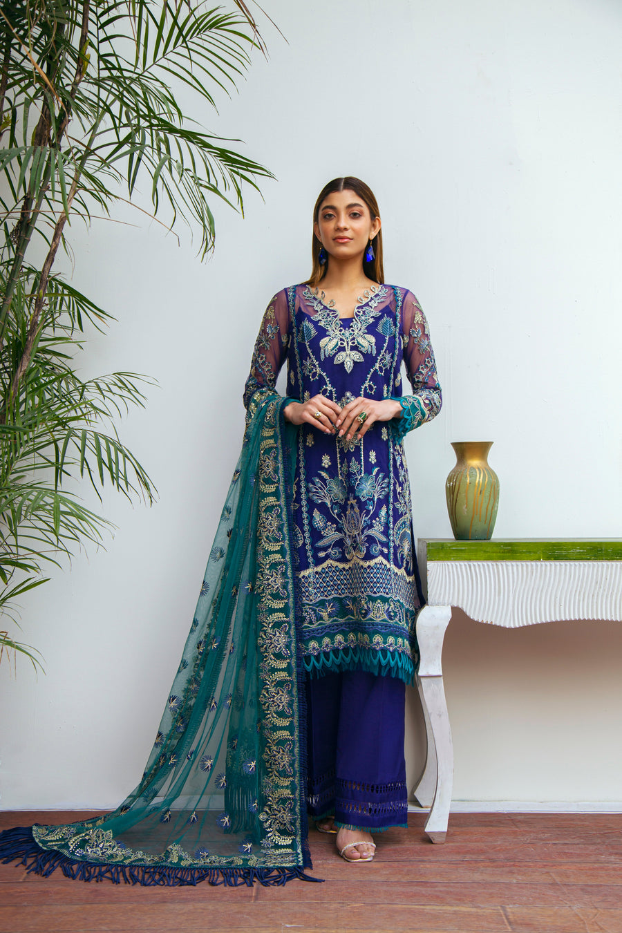 Suveez Myra Premium Embroidered Suit - D-07 Mist Dark Blue