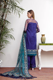 Suveez Myra Premium Embroidered Suit - D-07 Mist Dark Blue