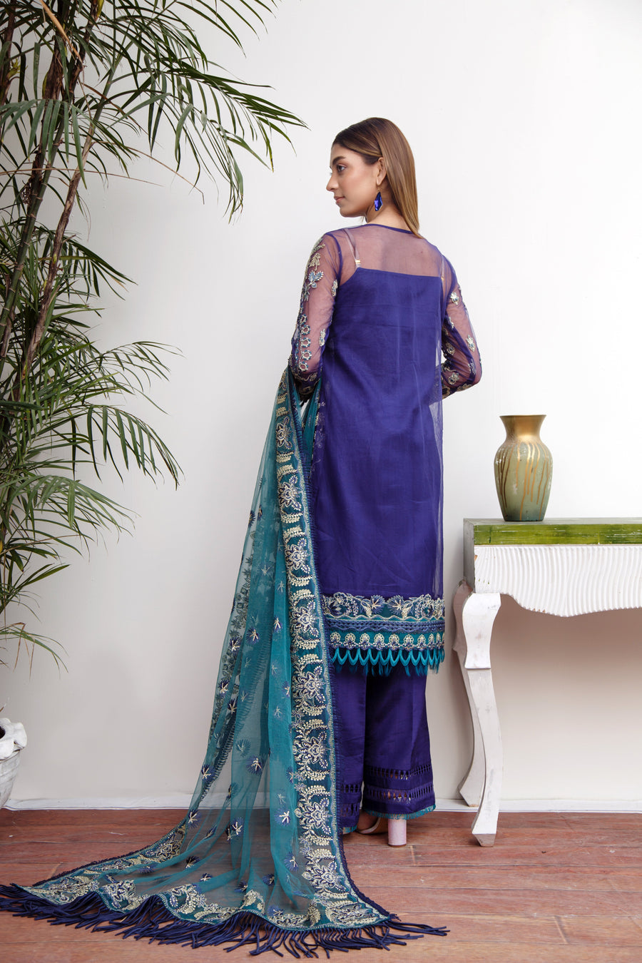 Suveez Myra Premium Embroidered Suit - D-07 Mist Dark Blue
