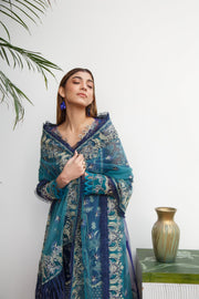 Suveez Myra Premium Embroidered Suit - D-07 Mist Dark Blue