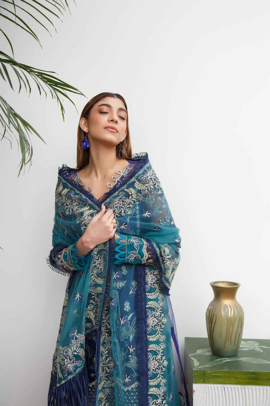 Suveez Myra Premium Embroidered Suit - D-07 Mist Dark Blue