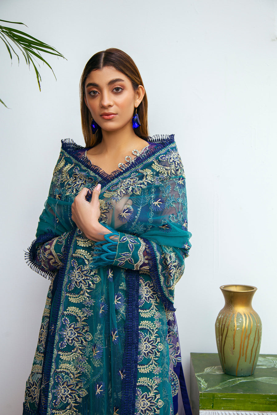 Suveez Myra Premium Embroidered Suit - D-07 Mist Dark Blue