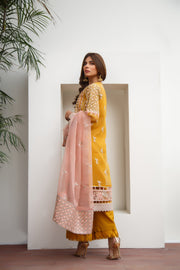 Cyra Dark Yellow DressSuveez Myra Premium Embroidered Suit - D-02 Cyra Dark Yellow