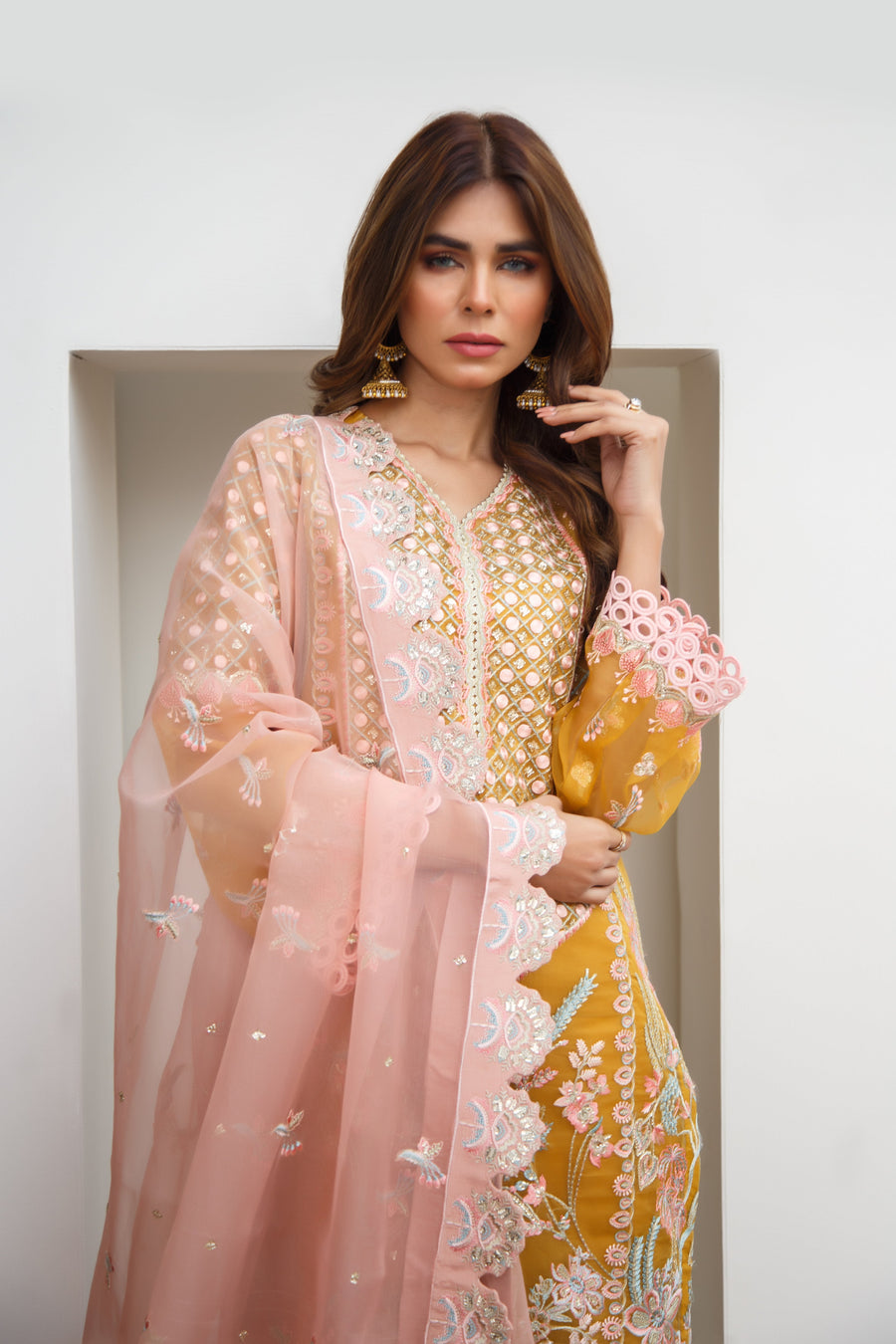 suveez Cyra Dark Yellow Suveez Myra Premium Embroidered Suit - D-02 Cyra Dark Yellow