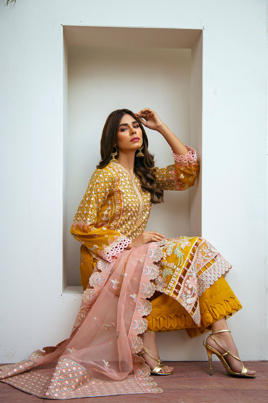 Cyra Dark Yellow Suveez Myra Premium Embroidered Suit - D-02 Cyra Dark Yellow