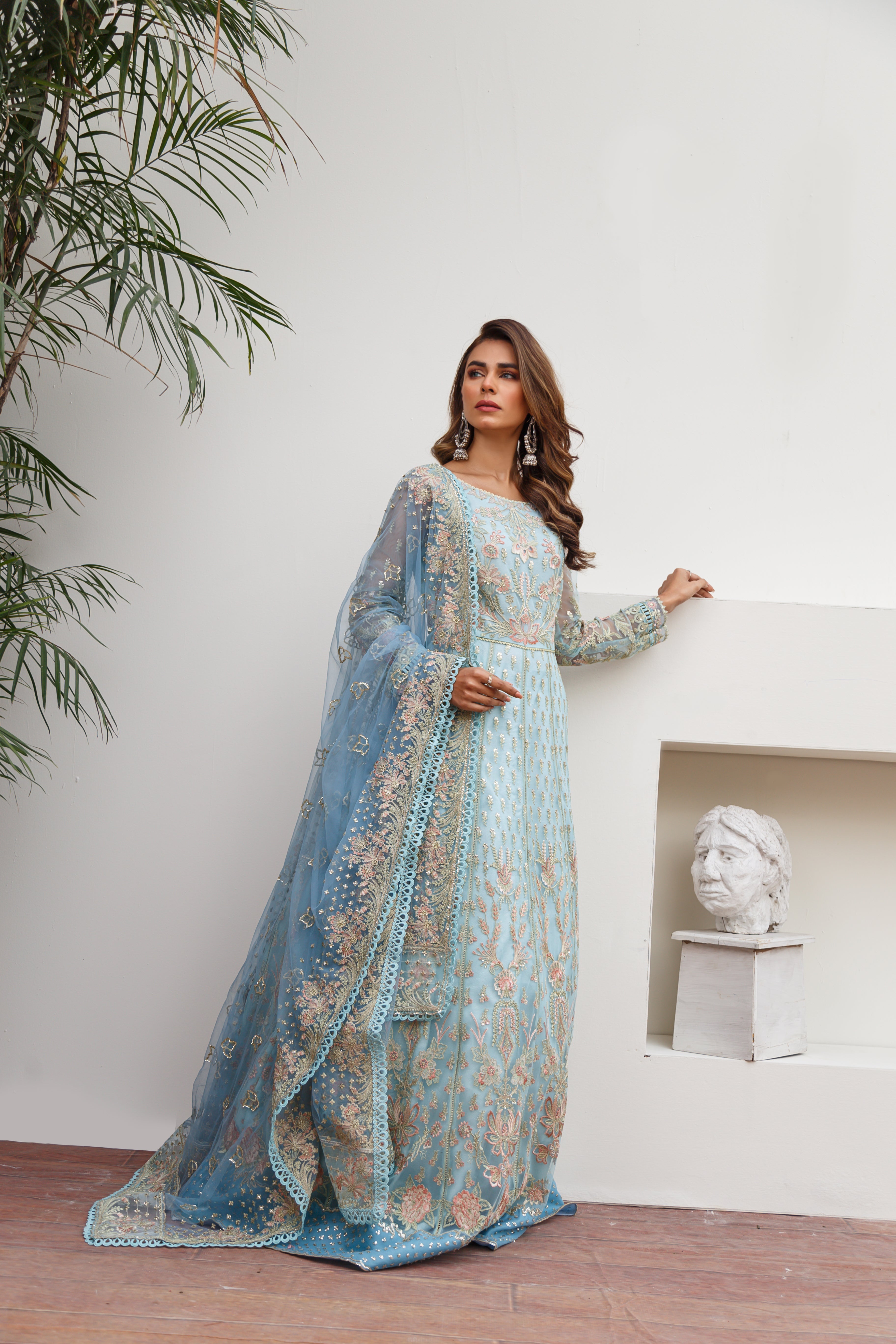 Suveez Myra Premium Embroidered Suit - D-09 Rogue Powder Blue Suveez Myra Premium Embroidered Suit - D-09 Rogue Powder Blue