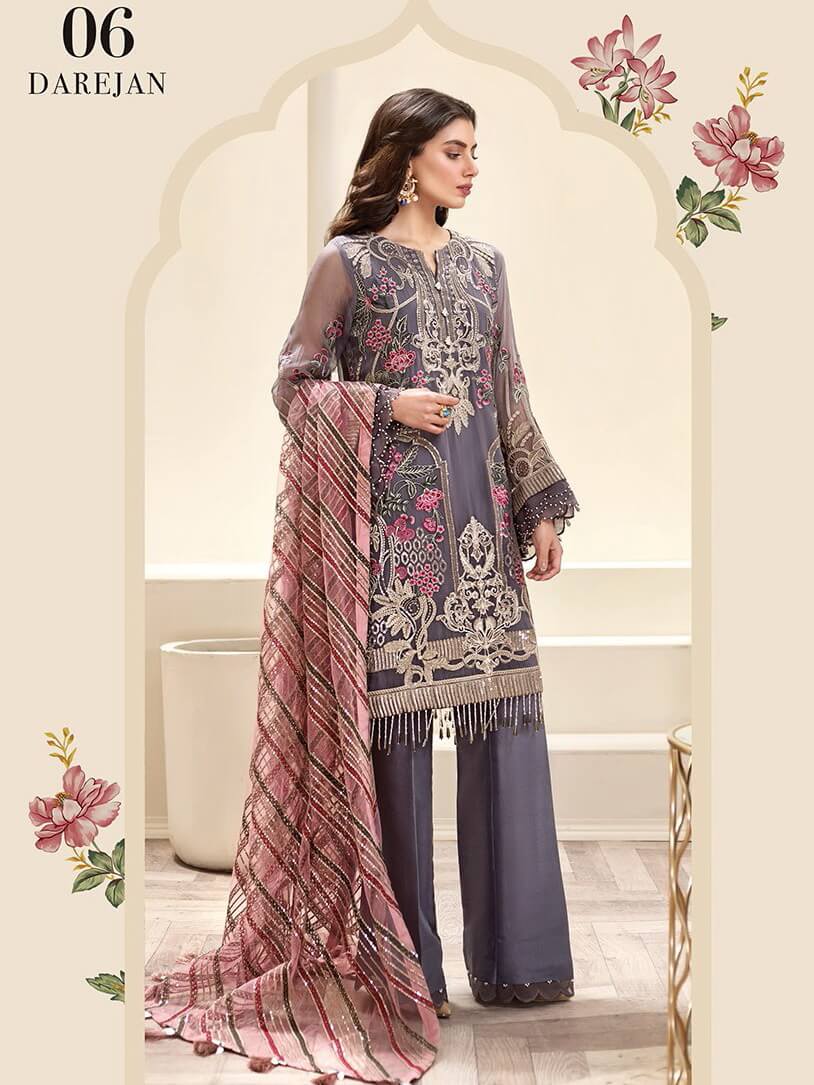 Jazmin Amerrati Luxury Chiffon 2020 Embroidered 3Pc Suit D-06 Darejan - FaisalFabrics.pk