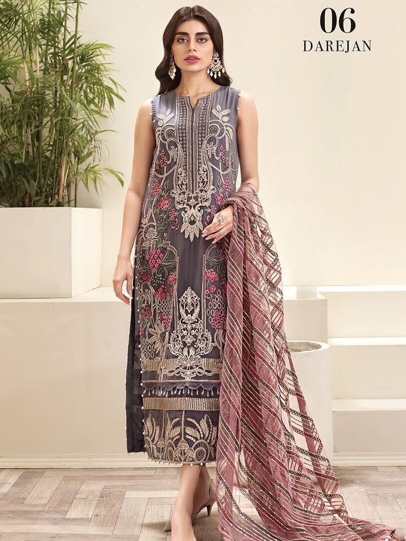 Jazmin Amerrati Luxury Chiffon 2020 Embroidered 3Pc Suit D-06 Darejan - FaisalFabrics.pk