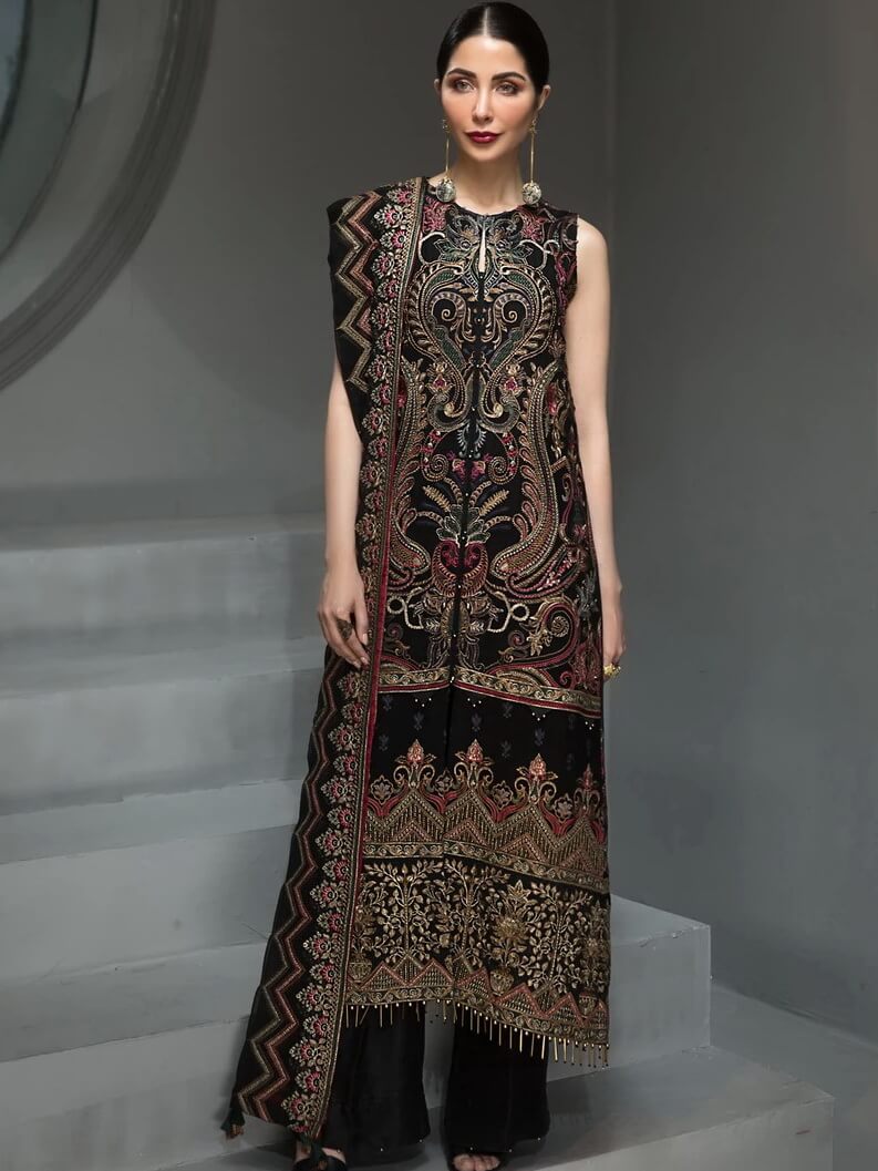 Jazmin Embroidered Chiffon 3Pc Suit D-07 Reine De Nuit Luxury Collection - FaisalFabrics.pk