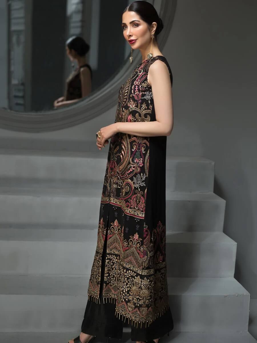 Jazmin Embroidered Chiffon 3Pc Suit D-07 Reine De Nuit Luxury Collection - FaisalFabrics.pk