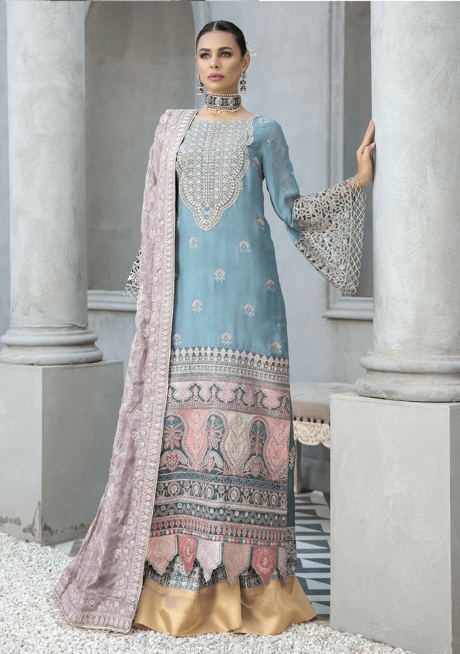 KUNDANKARI Qubool Hai Unstitched Formal Suit K-03 Contemporary Teal