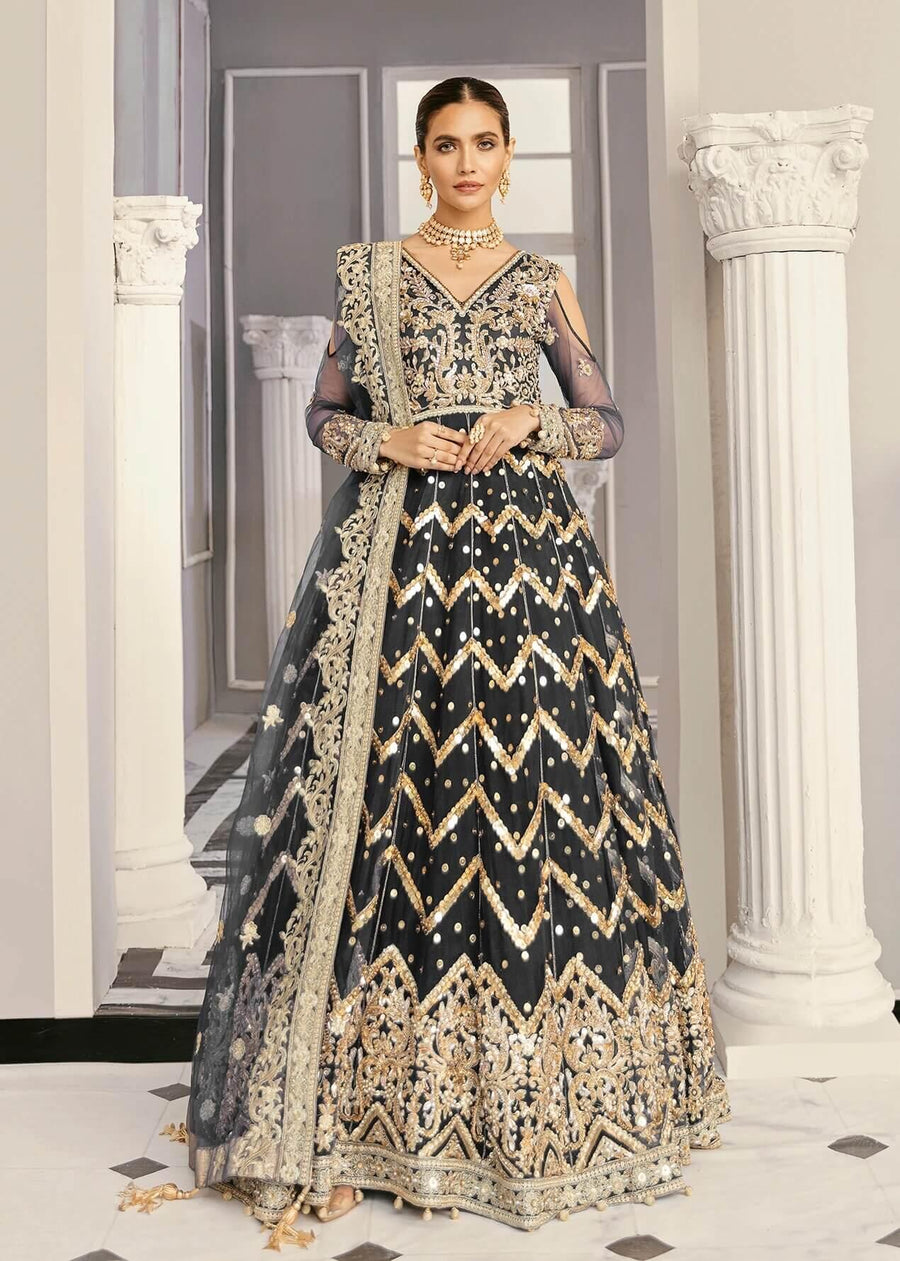 Akbar Aslam Libas e Khas Wedding Collection 3pc Suit AAWC-1348 Periwinkle Black - FaisalFabrics.pk