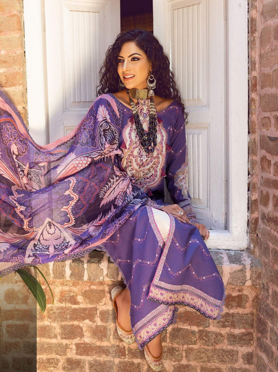 Kinaar by Shiza Hassan Embroidered Lawn Unstitched 3 Piece Suit D-07 Mahru - FaisalFabrics.pk