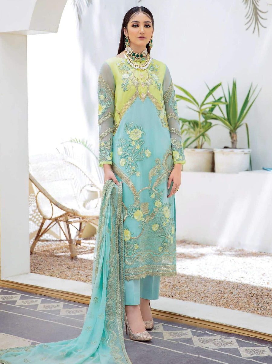 Laroza Ostentatious 3 Piece Embroidered Chiffon Suit L-217 Folksy Gleam - FaisalFabrics.pk