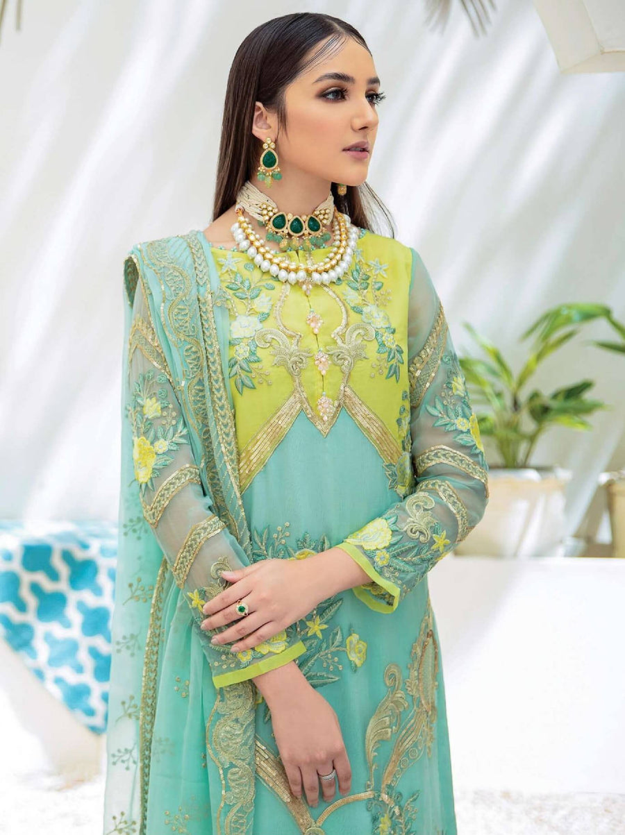 Laroza Ostentatious 3 Piece Embroidered Chiffon Suit L-217 Folksy Gleam - FaisalFabrics.pk