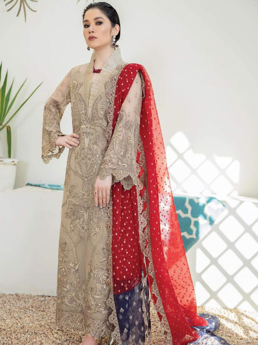 Laroza Ostentatious 3 Piece Embroidered Chiffon Suit L-220 Taupe Vestige - FaisalFabrics.pk