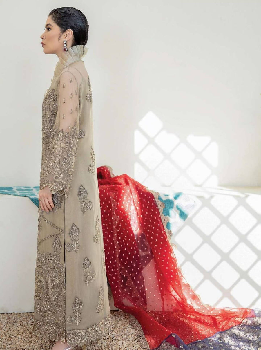Laroza Ostentatious 3 Piece Embroidered Chiffon Suit L-220 Taupe Vestige - FaisalFabrics.pk