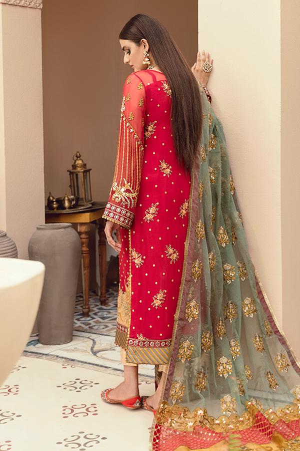 Imrozia Eclos Embroidered Chiffon Unstitched 3 Piece Suit L-227 CERISE - FaisalFabrics.pk