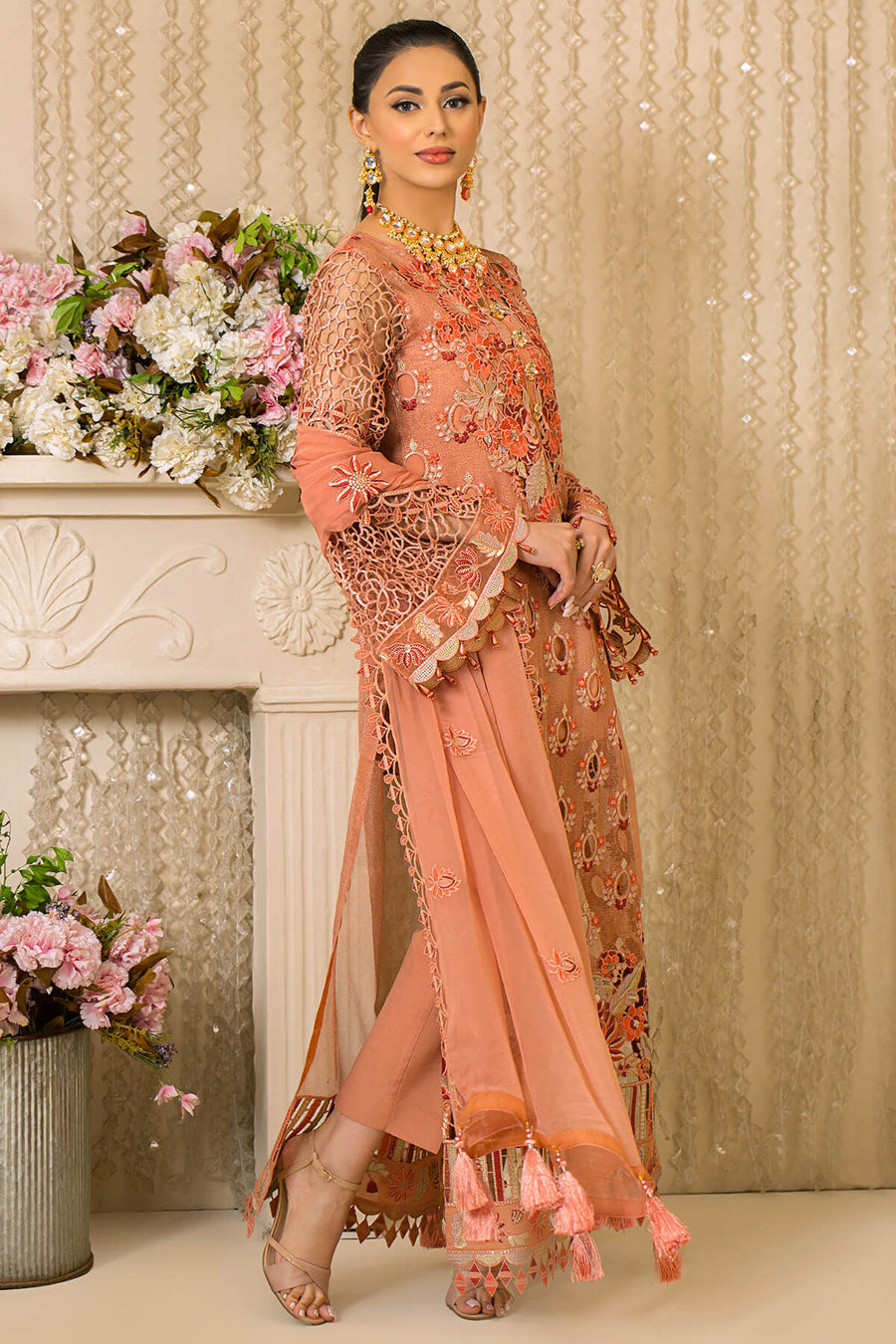 Imrozia Premium Vive La Fete Unstitched Formal 3Pc Suit L-257 PEACH MELBA
