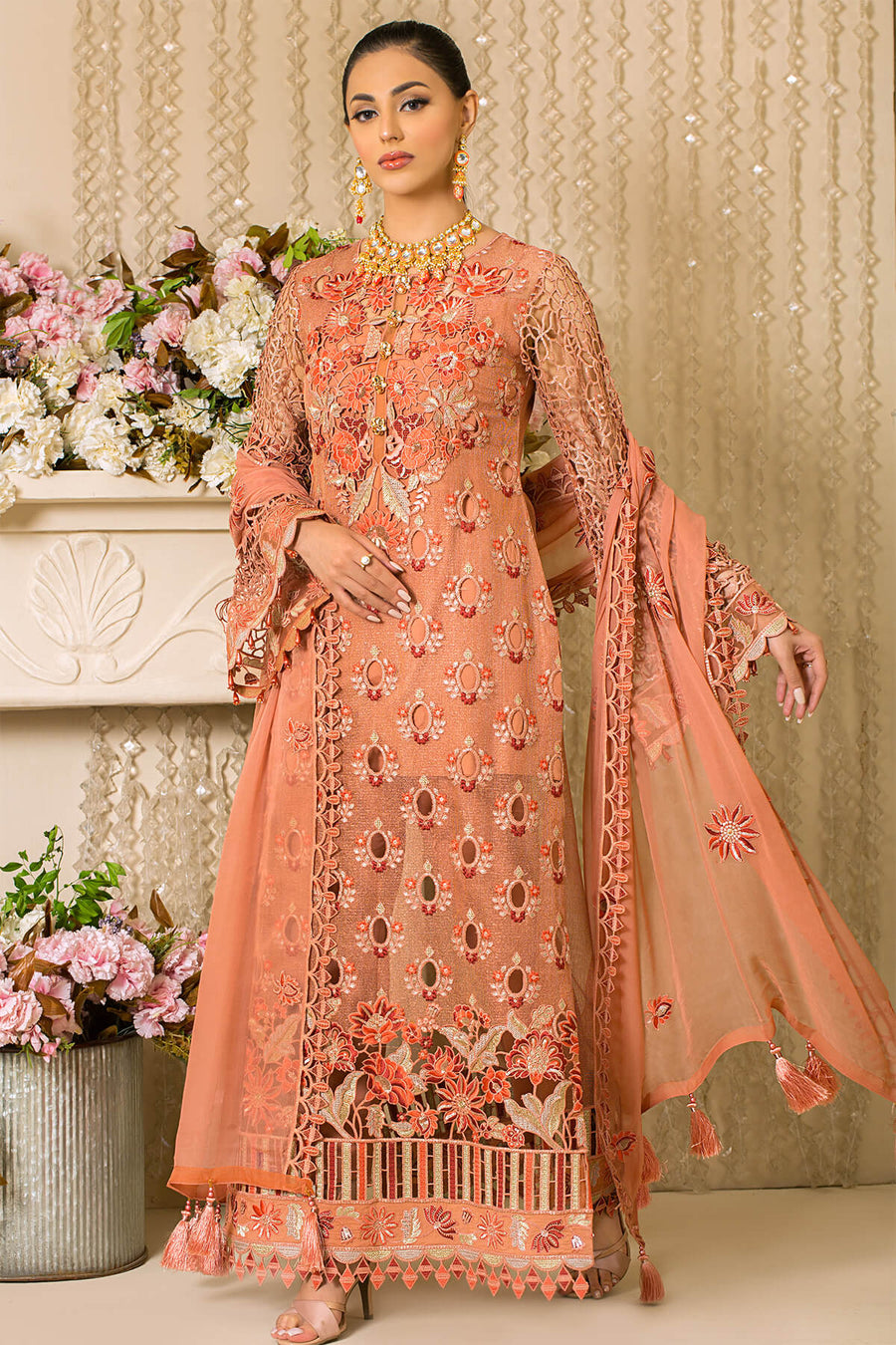Imrozia Premium Vive La Fete Unstitched Formal 3Pc Suit L-257 PEACH MELBA