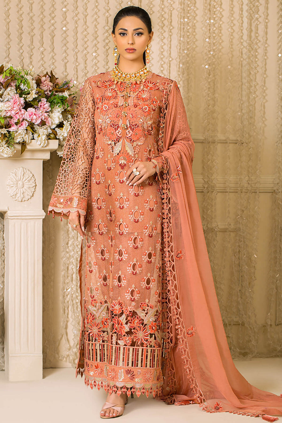 Imrozia Premium Vive La Fete Unstitched Formal 3Pc Suit L-257 PEACH MELBA