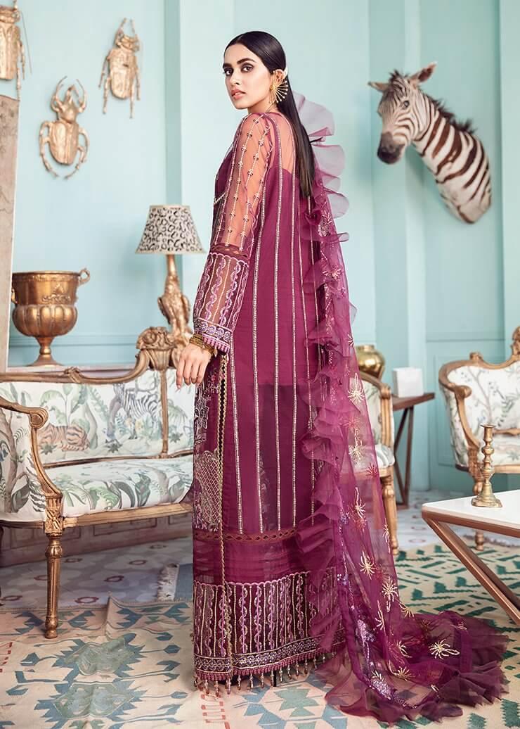 Afrozeh La Fuchsia Luxury Chiffon Unstitched 3 Piece Suit D-05 Lady Grace - FaisalFabrics.pk