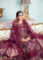 Afrozeh La Fuchsia Luxury Chiffon Unstitched 3 Piece Suit D-05 Lady Grace - FaisalFabrics.pk