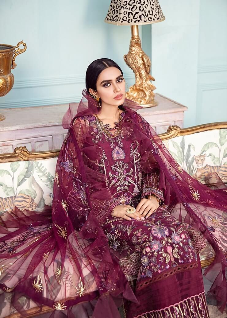 Afrozeh La Fuchsia Luxury Chiffon Unstitched 3 Piece Suit D-05 Lady Grace - FaisalFabrics.pk