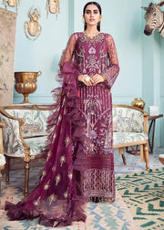 Afrozeh La Fuchsia Luxury Chiffon Unstitched 3 Piece Suit D-05 Lady Grace - FaisalFabrics.pk