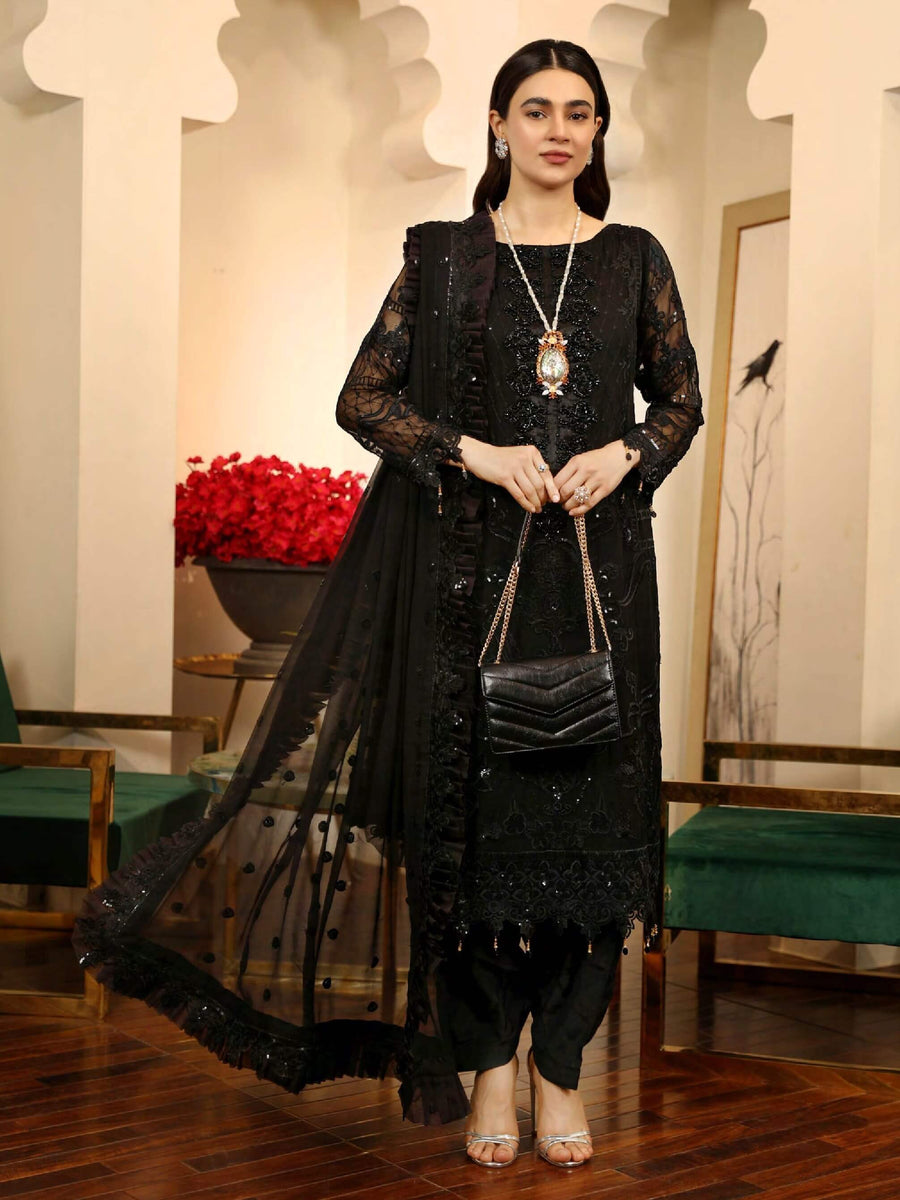 Emaan Adeel La-Festa Premium Chiffon Unstitched 3 Piece Suit LE-01 - FaisalFabrics.pk