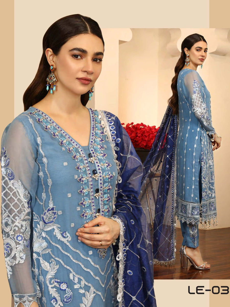 Emaan Adeel La-Festa Premium Chiffon Unstitched 3 Piece Suit LE-03 - FaisalFabrics.pk