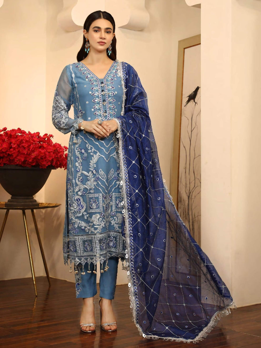 Emaan Adeel La-Festa Premium Chiffon Unstitched 3 Piece Suit LE-03 - FaisalFabrics.pk