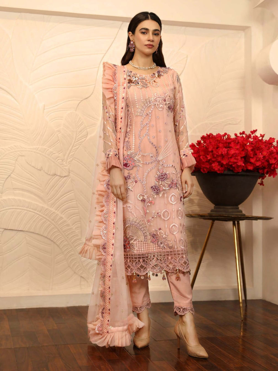 Emaan Adeel La-Festa Premium Chiffon Unstitched 3 Piece Suit LE-04 - FaisalFabrics.pk