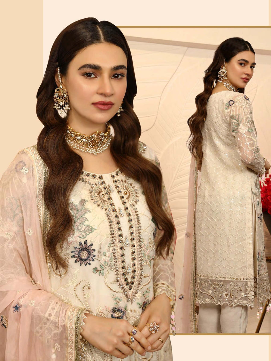 Emaan Adeel La-Festa Premium Chiffon Unstitched 3 Piece Suit LE-05 - FaisalFabrics.pk