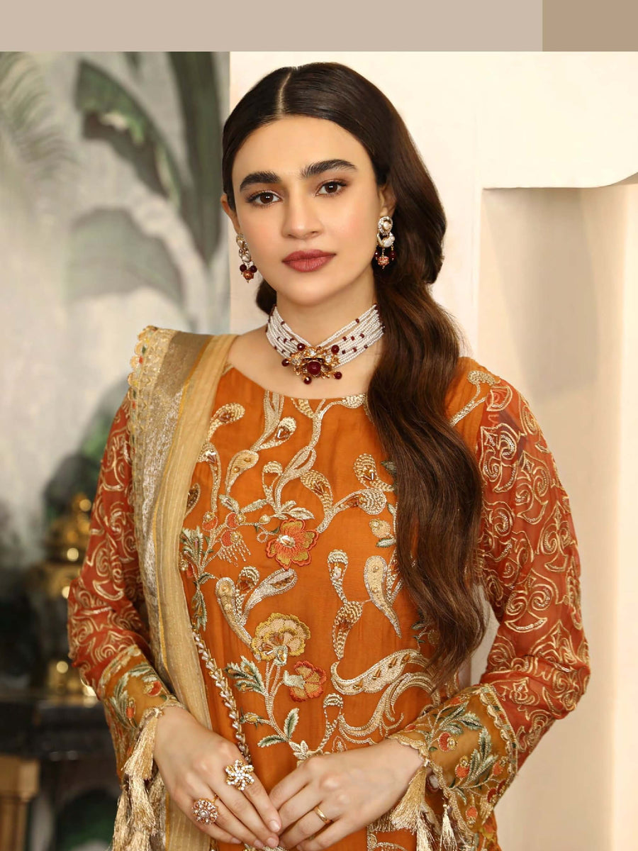 Emaan Adeel La-Festa Premium Chiffon Unstitched 3 Piece Suit LE-07 - FaisalFabrics.pk