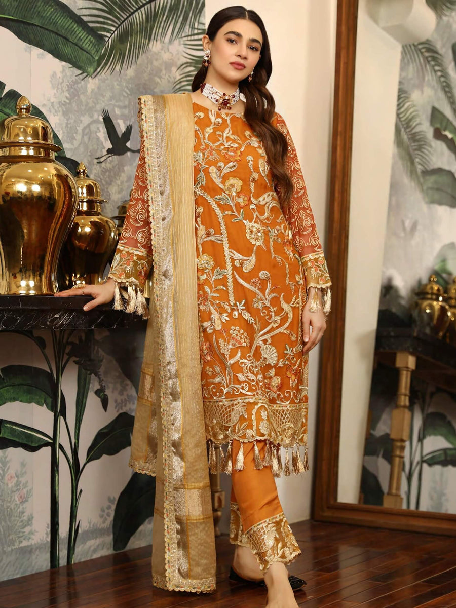 Emaan Adeel La-Festa Premium Chiffon Unstitched 3 Piece Suit LE-07 - FaisalFabrics.pk