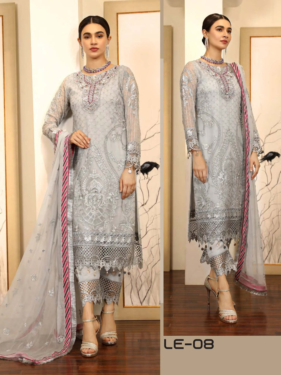Emaan Adeel La-Festa Premium Chiffon Unstitched 3 Piece Suit LE-08 - FaisalFabrics.pk