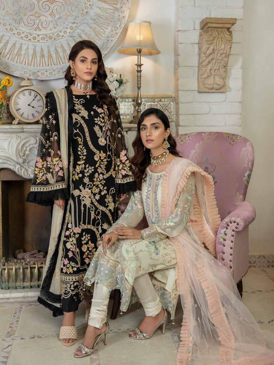 Emaan Adeel La Festa Luxury Formal Chiffon Unstitched 3Pc Suit LF-02 - FaisalFabrics.pk
