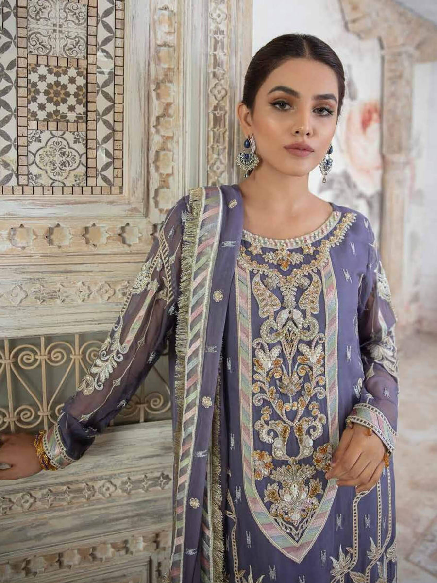 Emaan Adeel La Festa Luxury Formal Chiffon Unstitched 3Pc Suit LF-08 - FaisalFabrics.pk