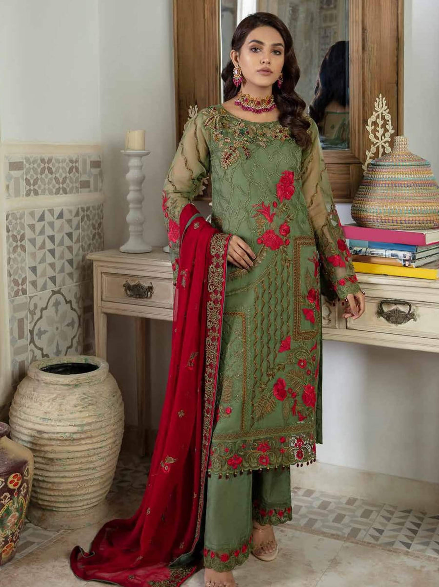 Emaan Adeel La Festa Luxury Formal Chiffon Unstitched 3Pc Suit LF-09 - FaisalFabrics.pk