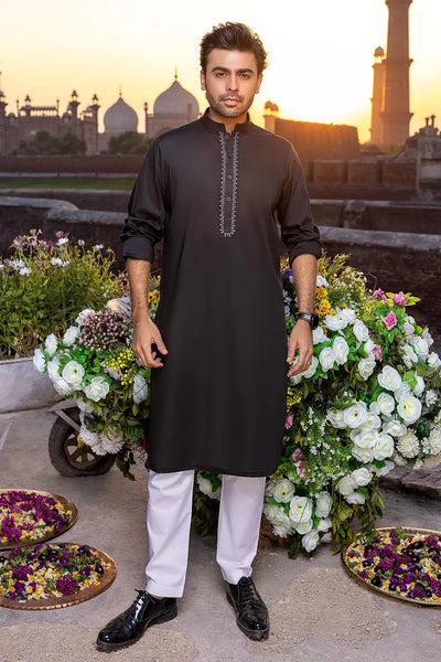 Black Shalwar Kameez Karhai Design Embroidery Mens Shalwar Kameez
