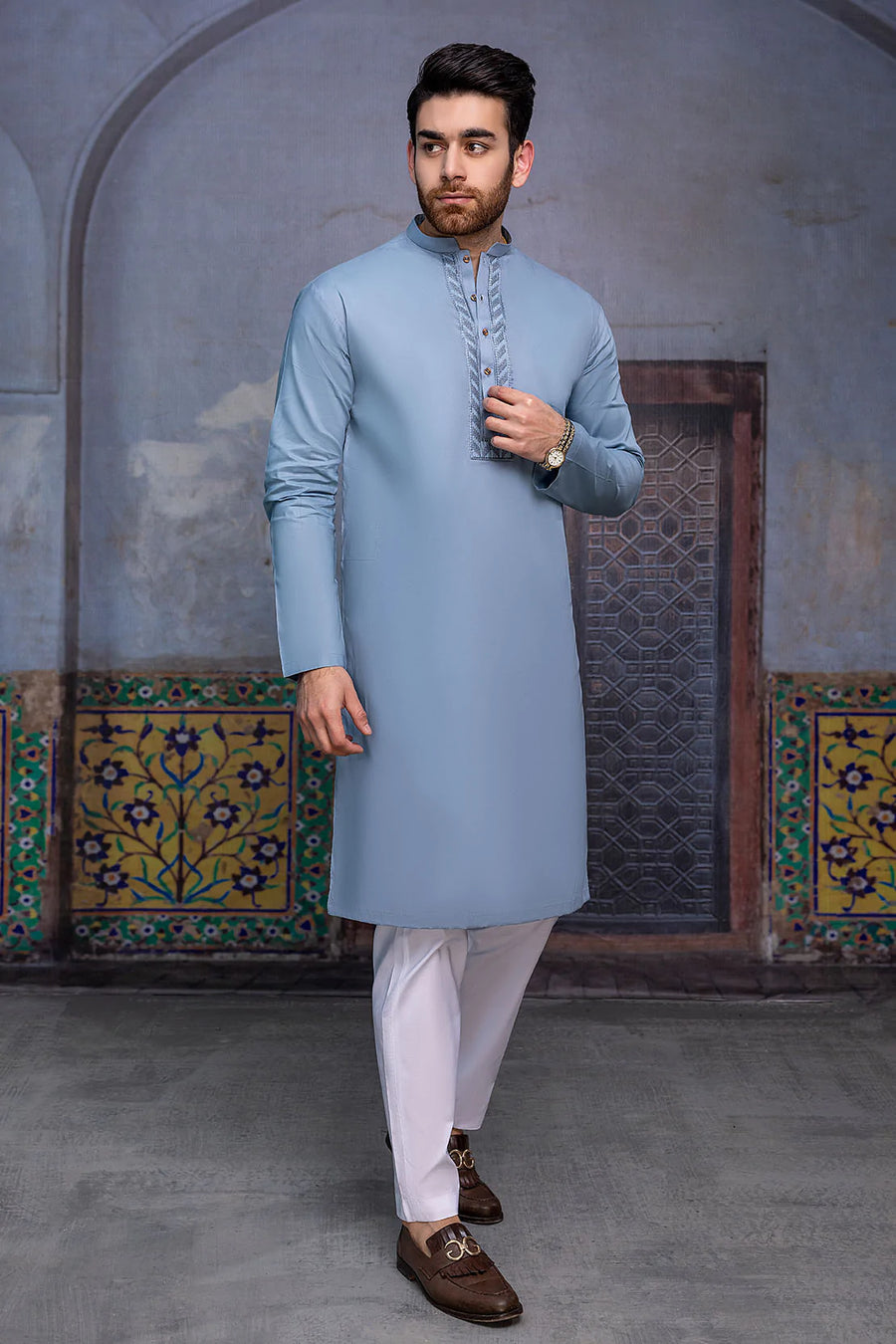 So Kamal Mens Unstitched Luxury Cotton Suit LM-1515 Ice Blue