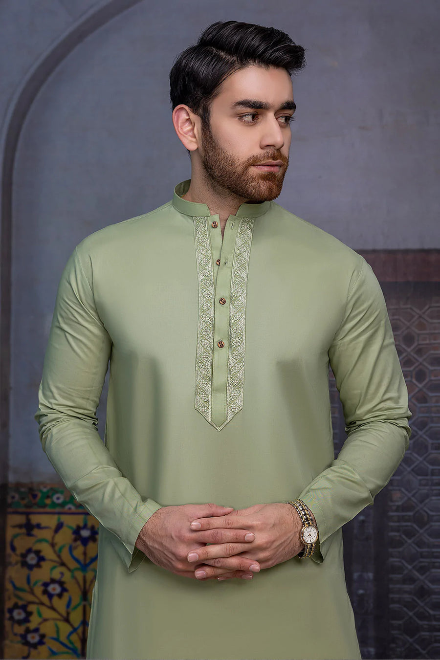 So Kamal Mens Unstitched Luxury Cotton Suit - LM-1515 Olive Green