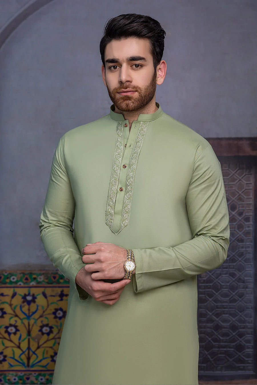 So Kamal Mens Unstitched Luxury Cotton Suit - LM-1515 Olive Green