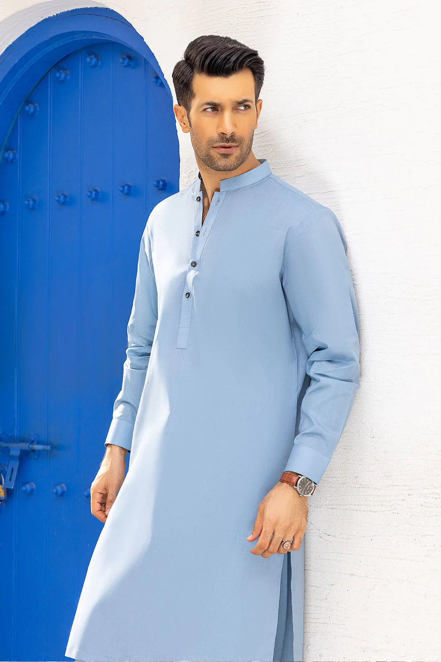 So Kamal Mens Unstitched Luxury Cotton Suit LM-1518 Light Blue