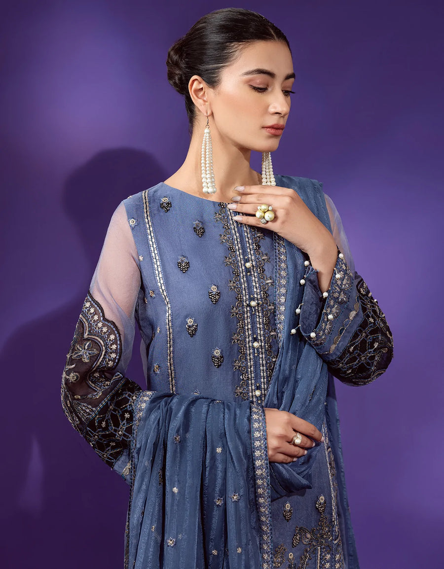 Emaan Adeel Lamour Vol-02 Unstitched Embroidered Organza 3Pc Suit LR-07