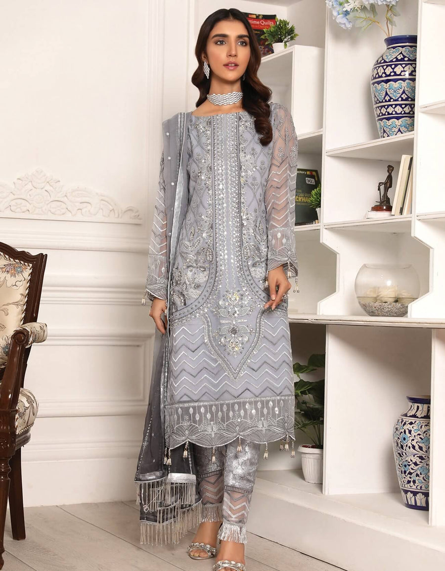 Emaan Adeel Lamour Luxury Chiffon Unstitched 3 Piece Suit LR-08 - FaisalFabrics.pk